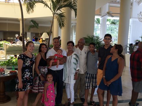 The whole family, in the lobby